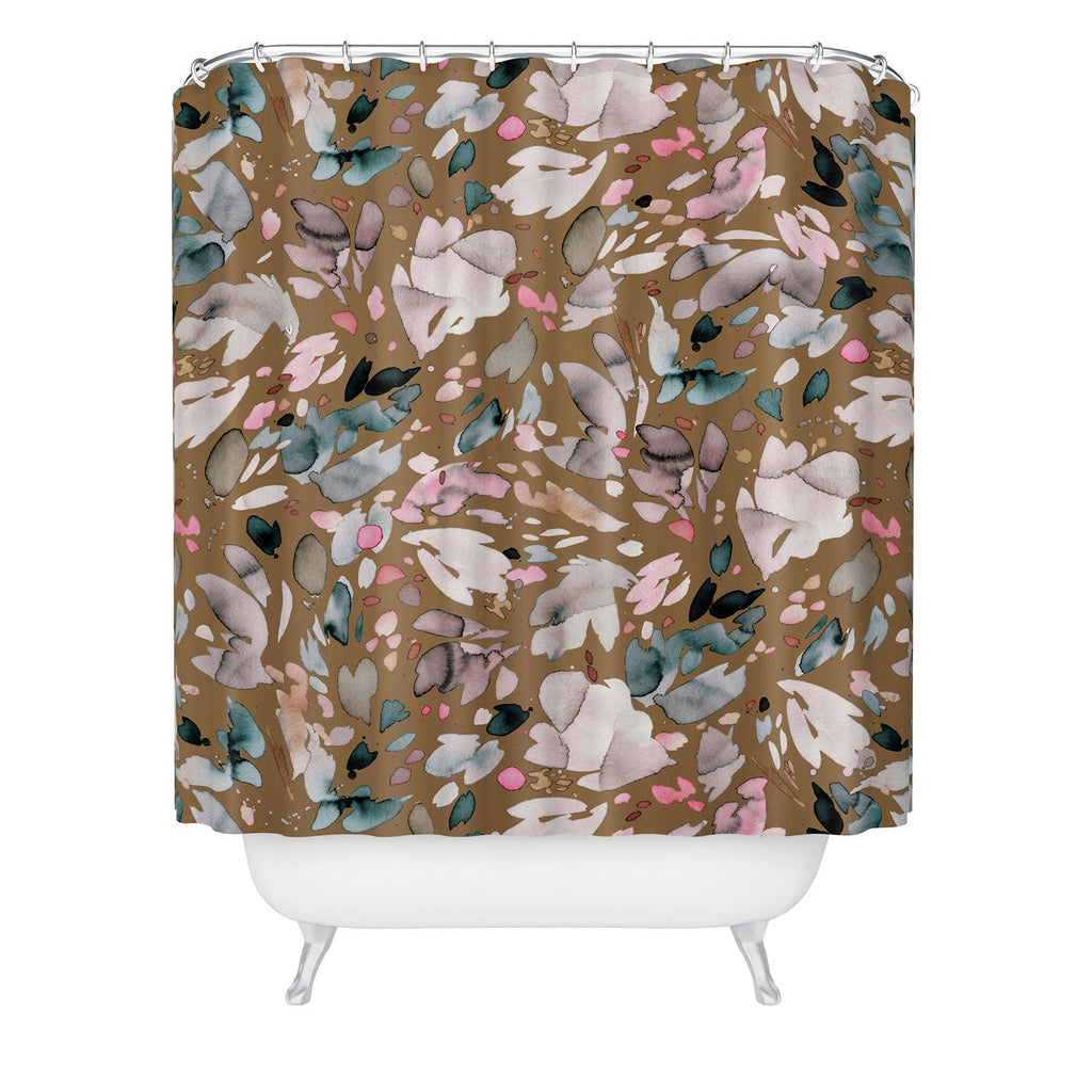 Ninola Design Abstract texture floral Gold Shower Curtain
