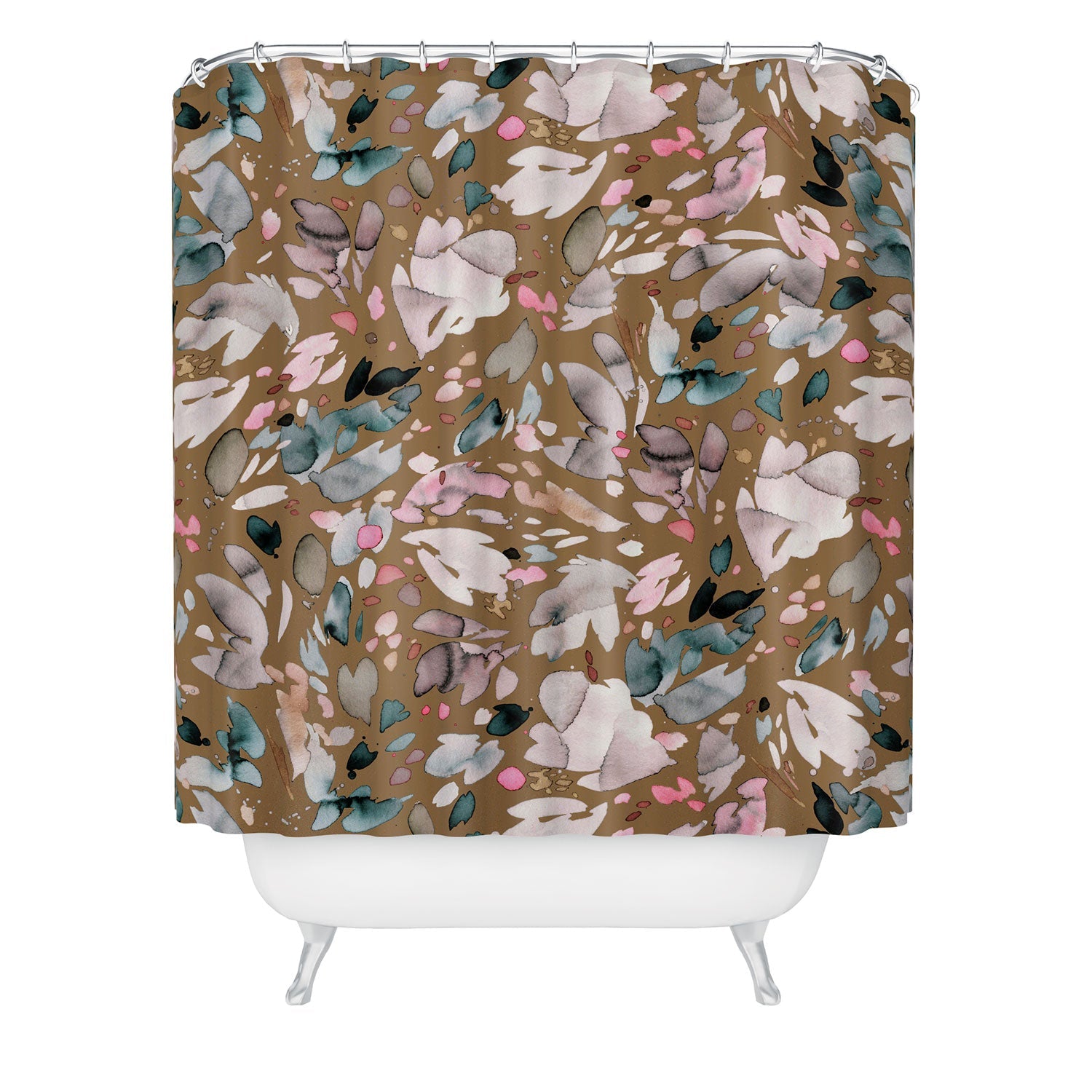 Ninola Design Abstract texture floral Gold Shower Curtain