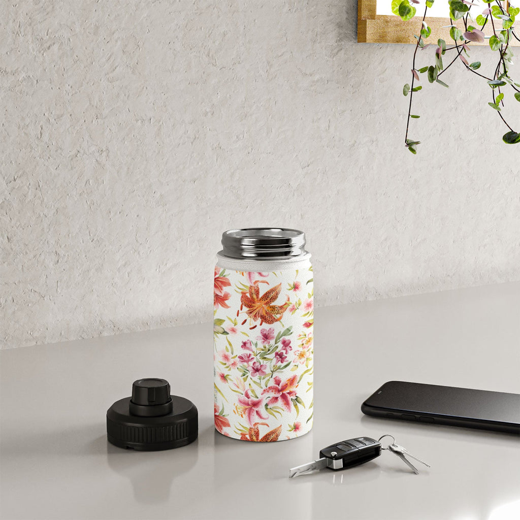 Ninola Design Botanic Retreat Lily Lush Floral Orange Green Water Bottle