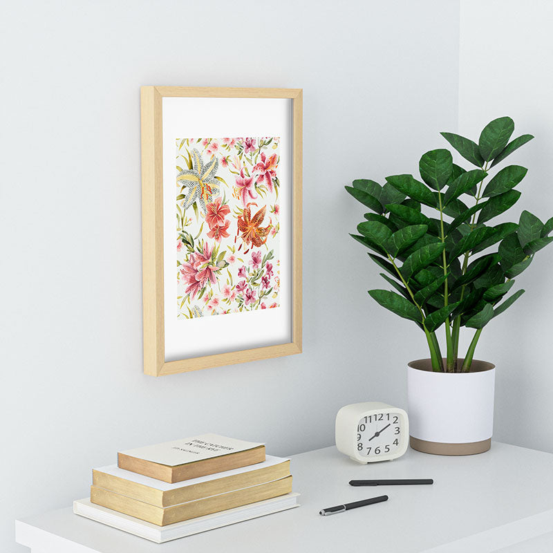 Ninola Design Botanic Retreat Lily Lush Floral Orange Green Recessed Framing Rectangle