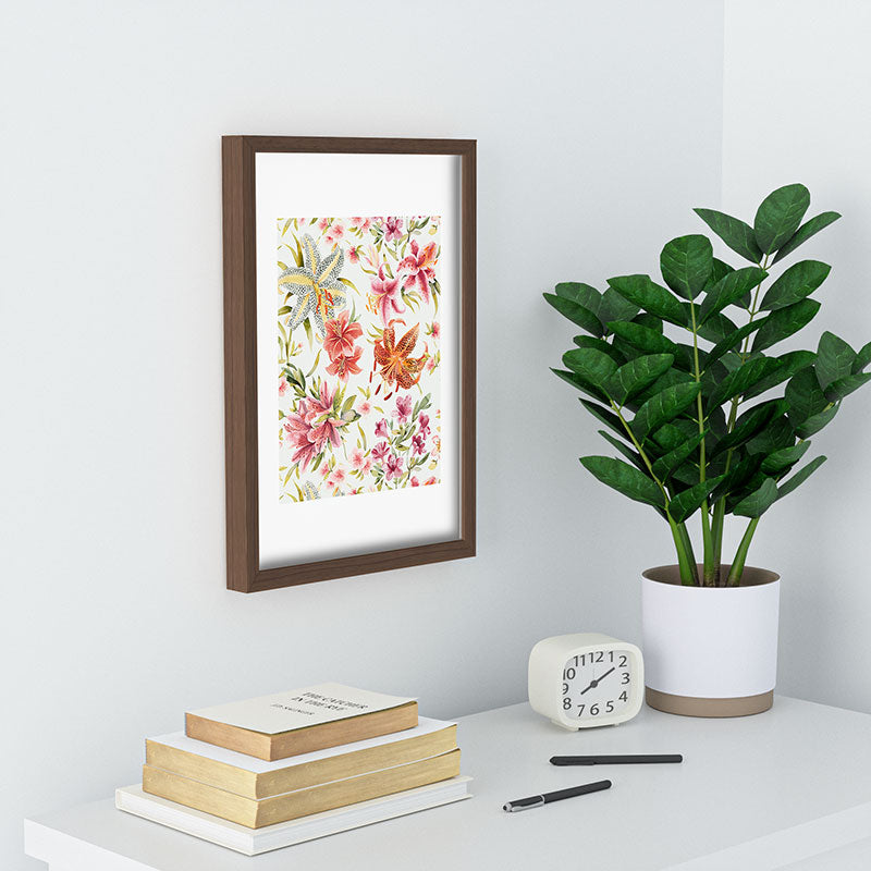 Ninola Design Botanic Retreat Lily Lush Floral Orange Green Recessed Framing Rectangle