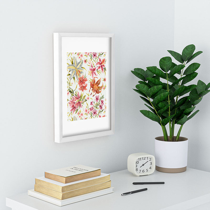 Ninola Design Botanic Retreat Lily Lush Floral Orange Green Recessed Framing Rectangle