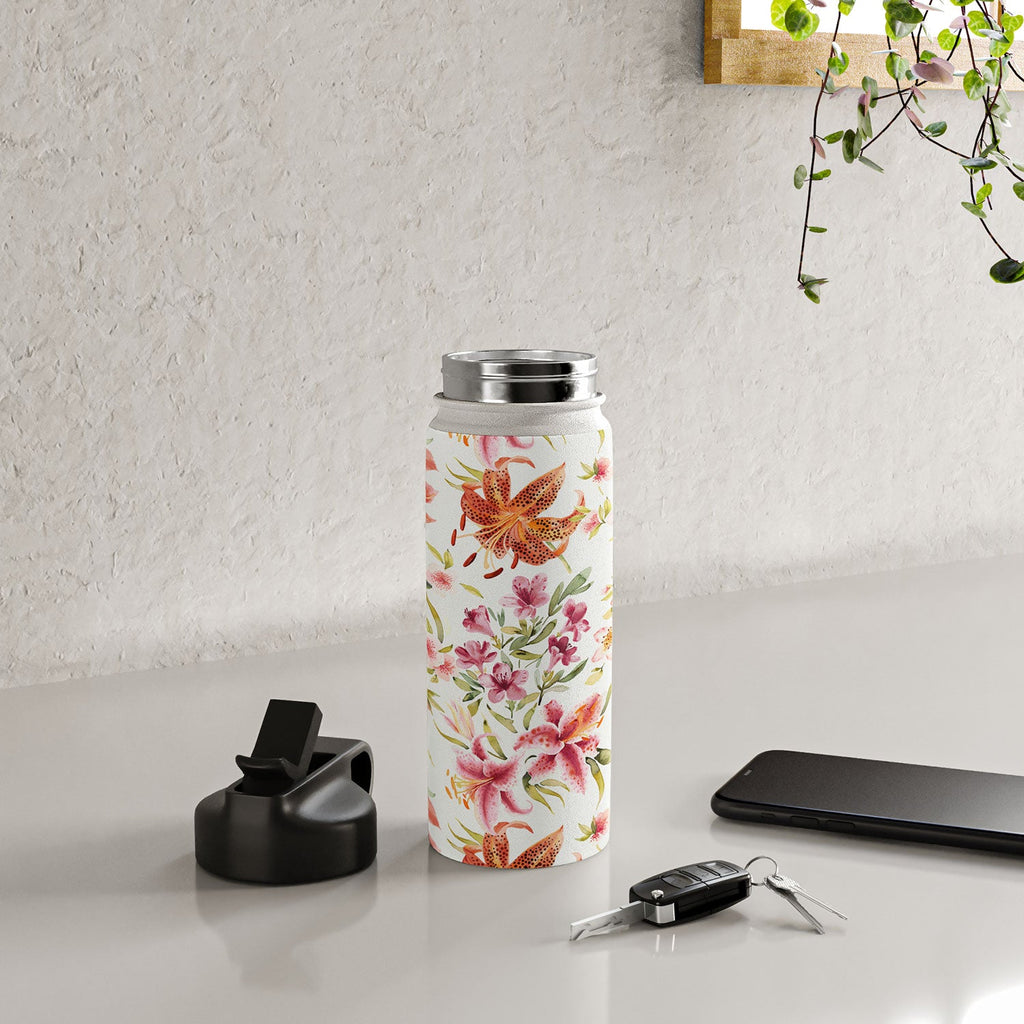 Ninola Design Botanic Retreat Lily Lush Floral Orange Green Water Bottle
