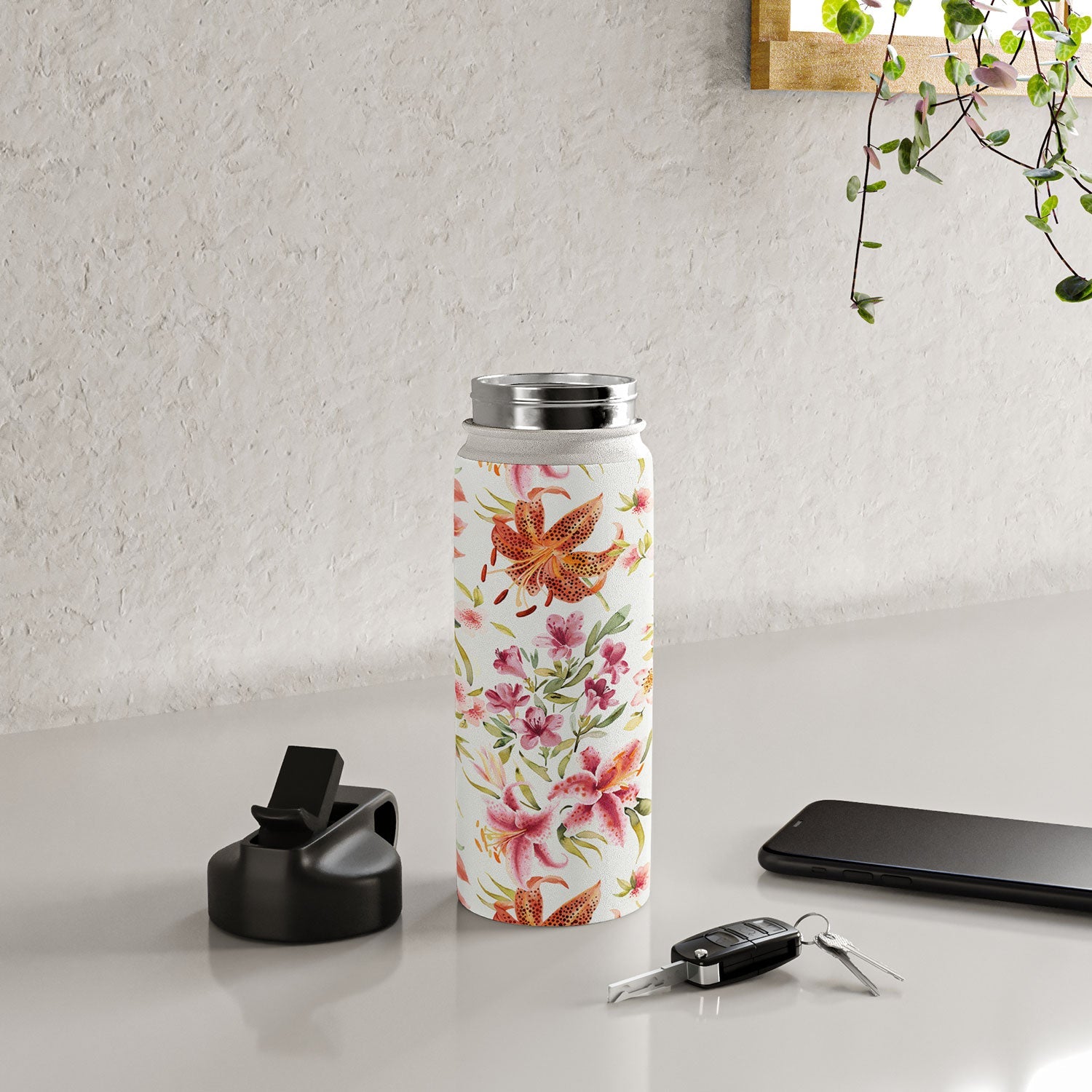 Ninola Design Botanic Retreat Lily Lush Floral Orange Green Water Bottle