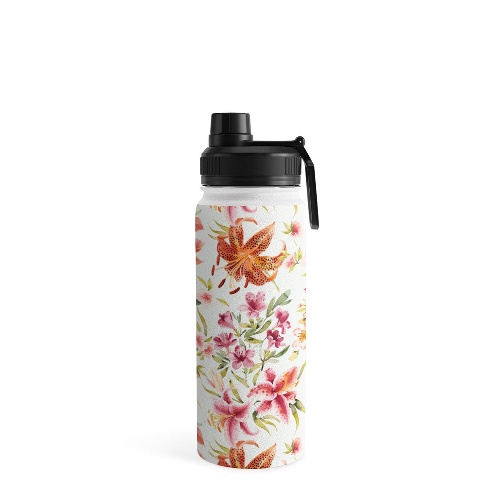 Ninola Design Botanic Retreat Lily Lush Floral Orange Green Water Bottle