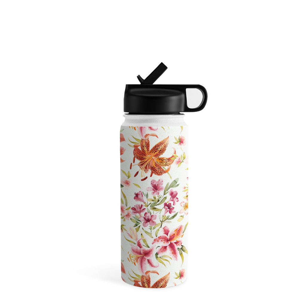 Ninola Design Botanic Retreat Lily Lush Floral Orange Green Water Bottle