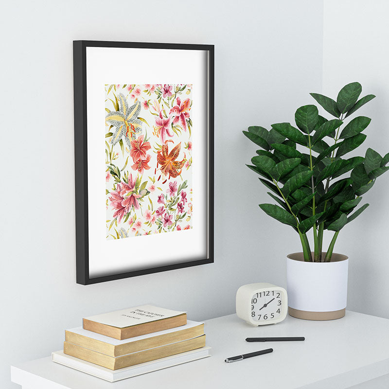Ninola Design Botanic Retreat Lily Lush Floral Orange Green Recessed Framing Rectangle