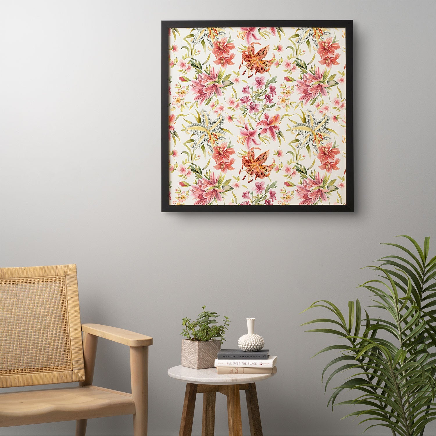 Ninola Design Botanic Retreat Lily Lush Floral Orange Green Framed Wall Art