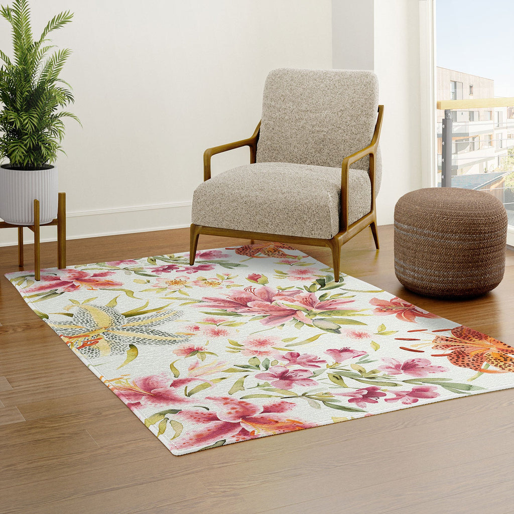 Ninola Design Botanic Retreat Lily Lush Floral Orange Green Area Rug