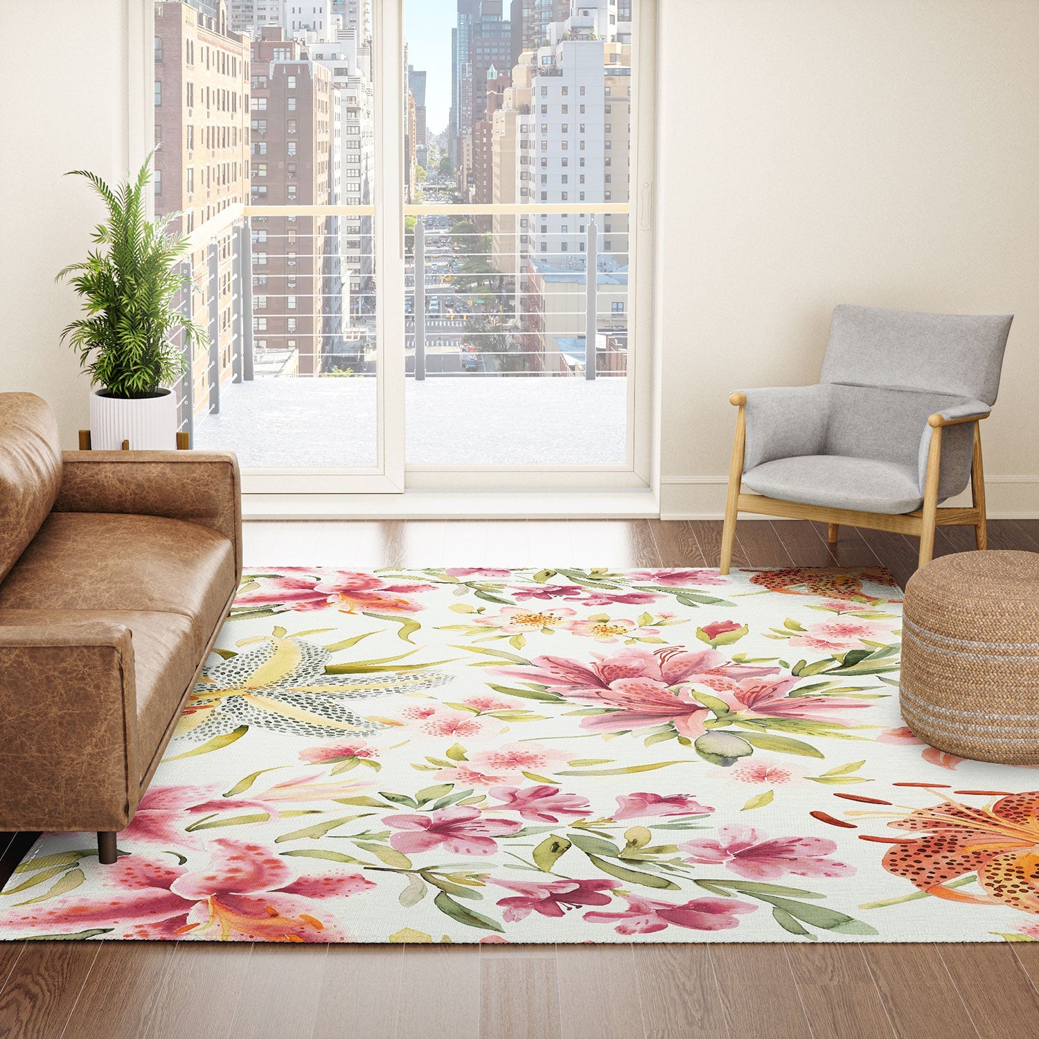 Ninola Design Botanic Retreat Lily Lush Floral Orange Green Area Rug