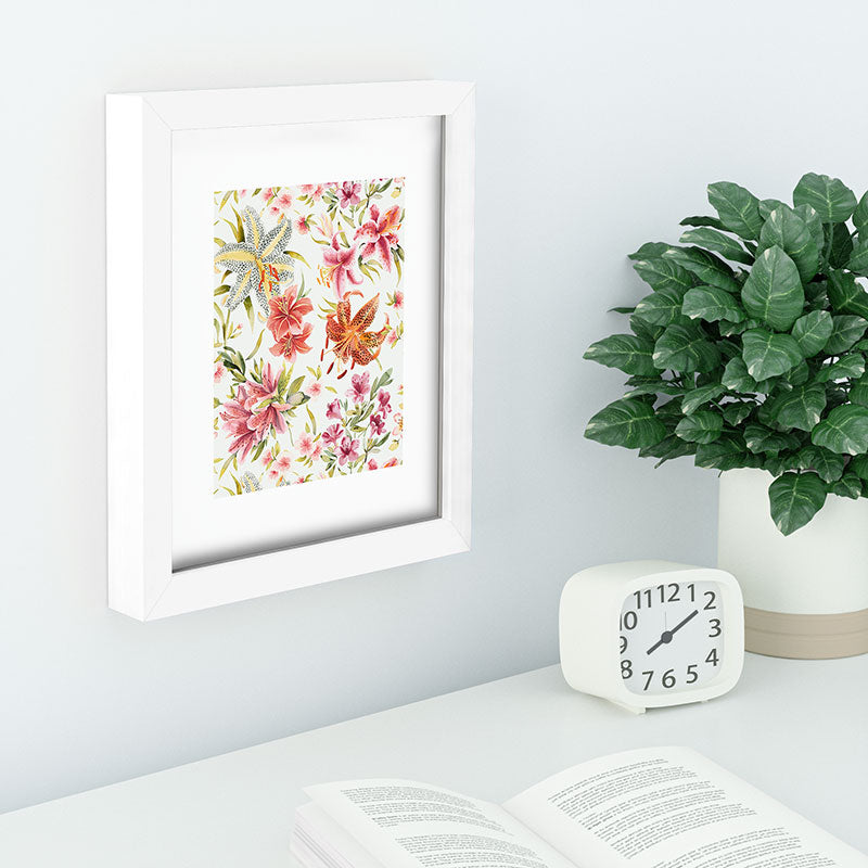 Ninola Design Botanic Retreat Lily Lush Floral Orange Green Recessed Framing Rectangle