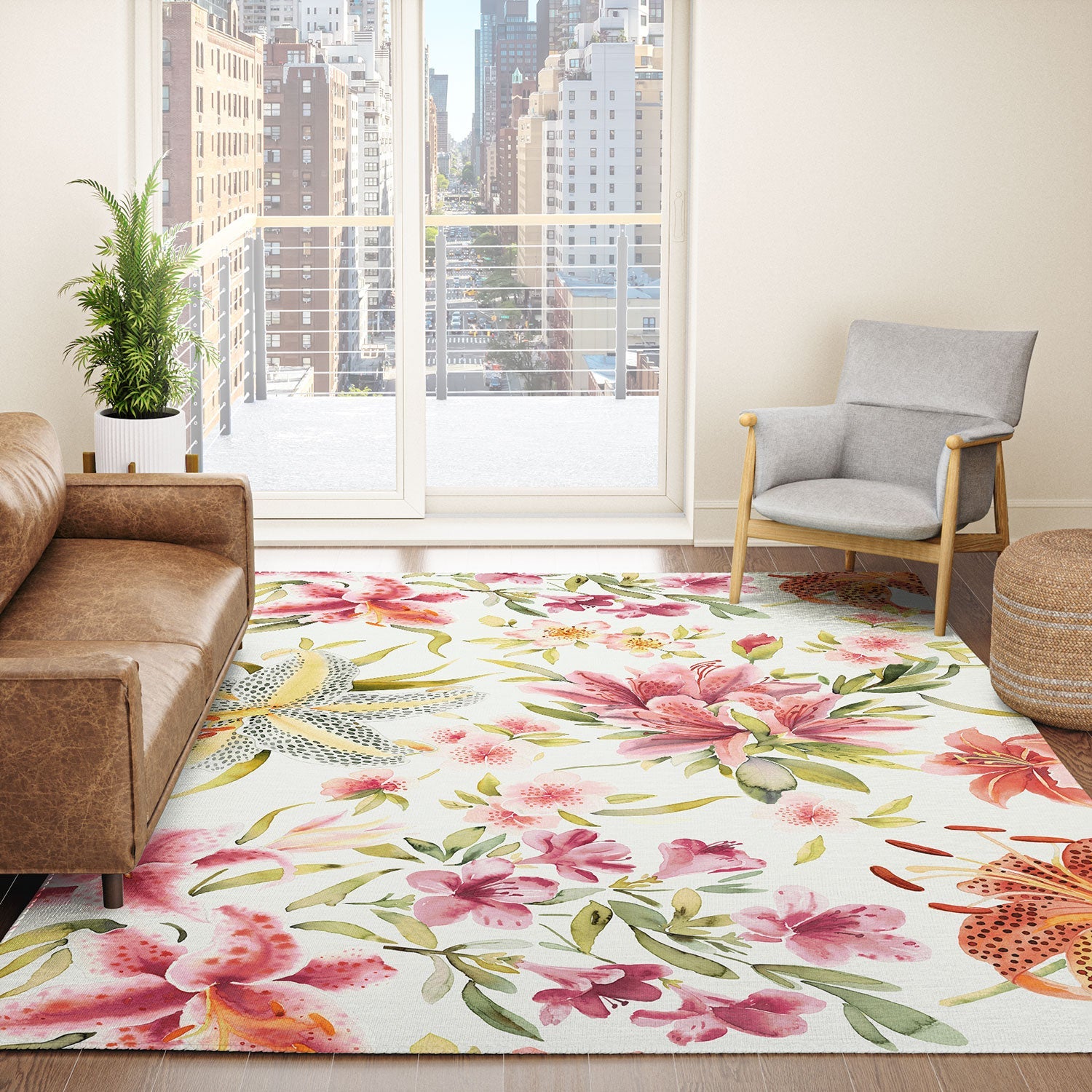 Ninola Design Botanic Retreat Lily Lush Floral Orange Green Area Rug