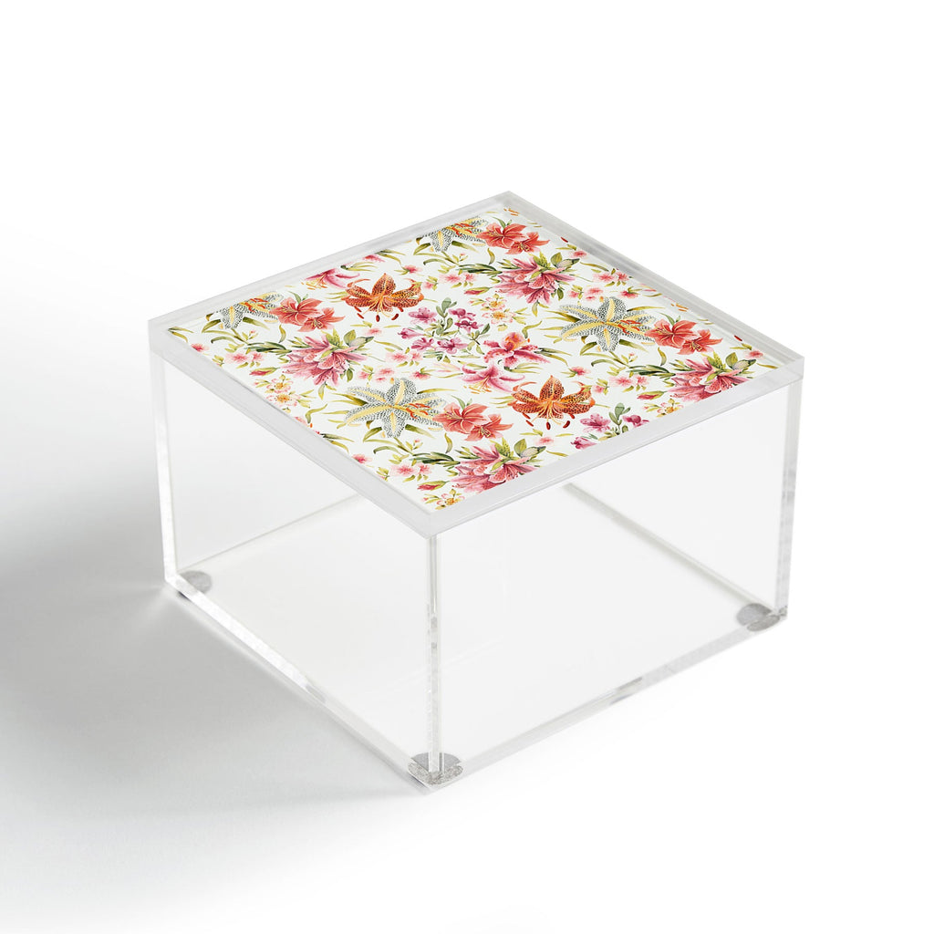 Ninola Design Botanic Retreat Lily Lush Floral Orange Green Acrylic Box