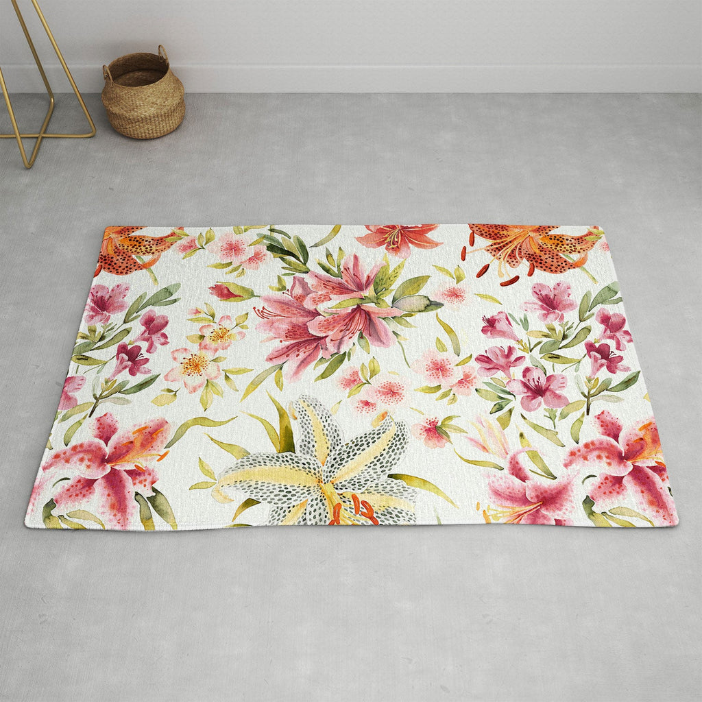 Ninola Design Botanic Retreat Lily Lush Floral Orange Green Area Rug
