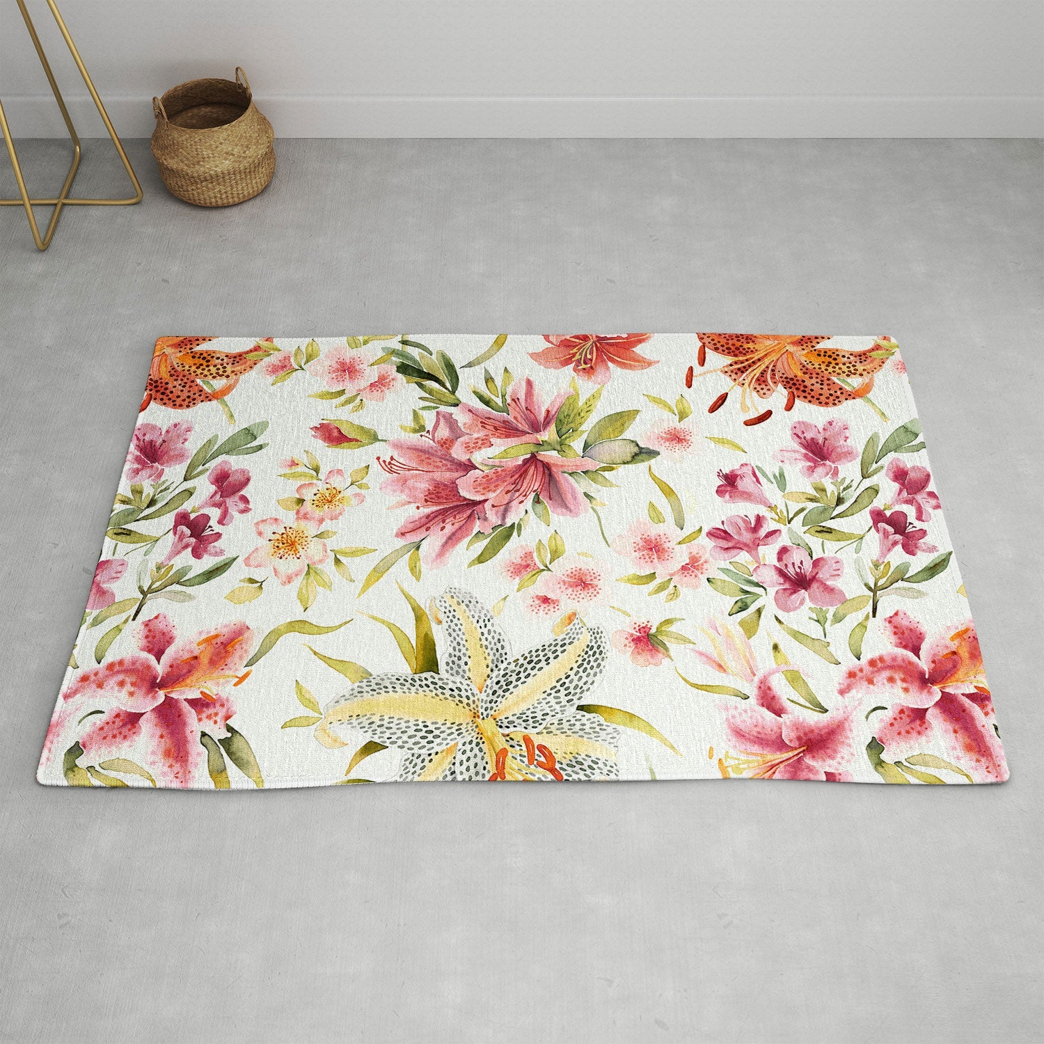 Ninola Design Botanic Retreat Lily Lush Floral Orange Green Area Rug