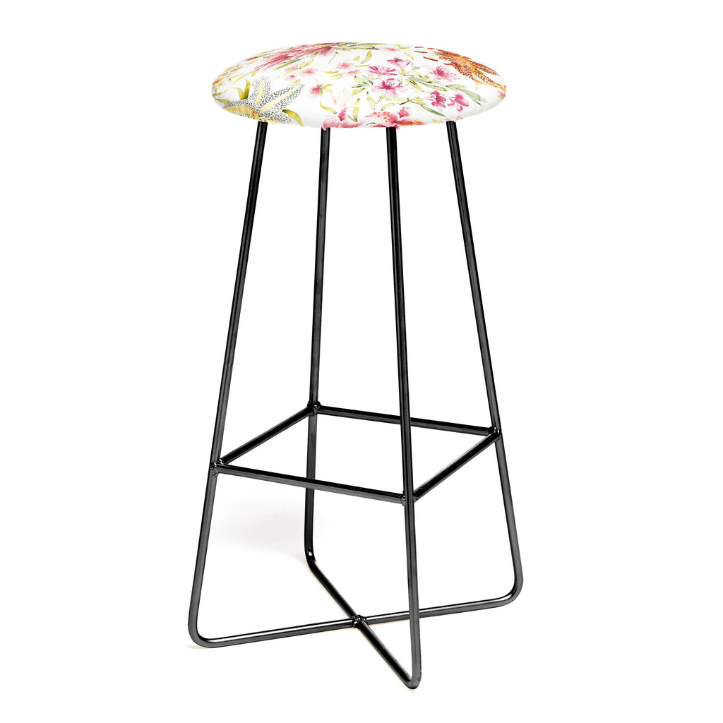 Ninola Design Botanic Retreat Lily Lush Floral Orange Green Bar Stool