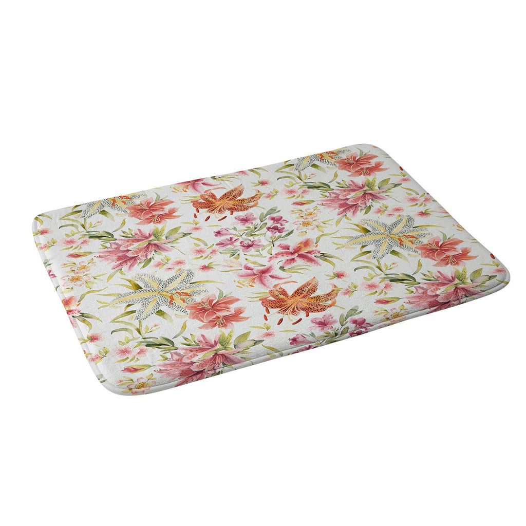 Ninola Design Botanic Retreat Lily Lush Floral Orange Green Memory Foam Bath Mat