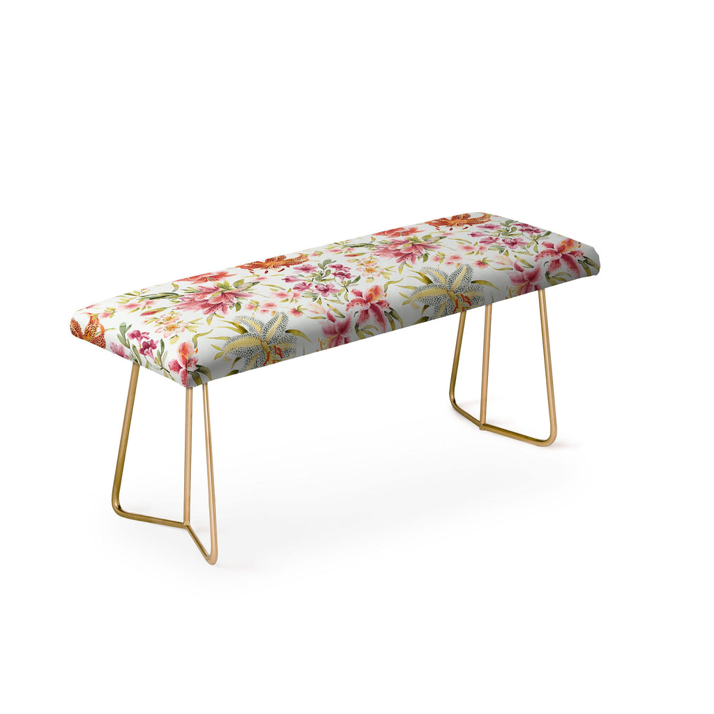 Ninola Design Botanic Retreat Lily Lush Floral Orange Green Bench