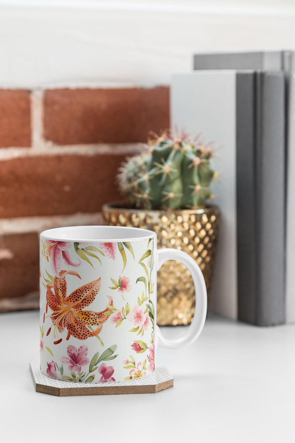 Ninola Design Botanic Retreat Lily Lush Floral Orange Green Coffee Mug