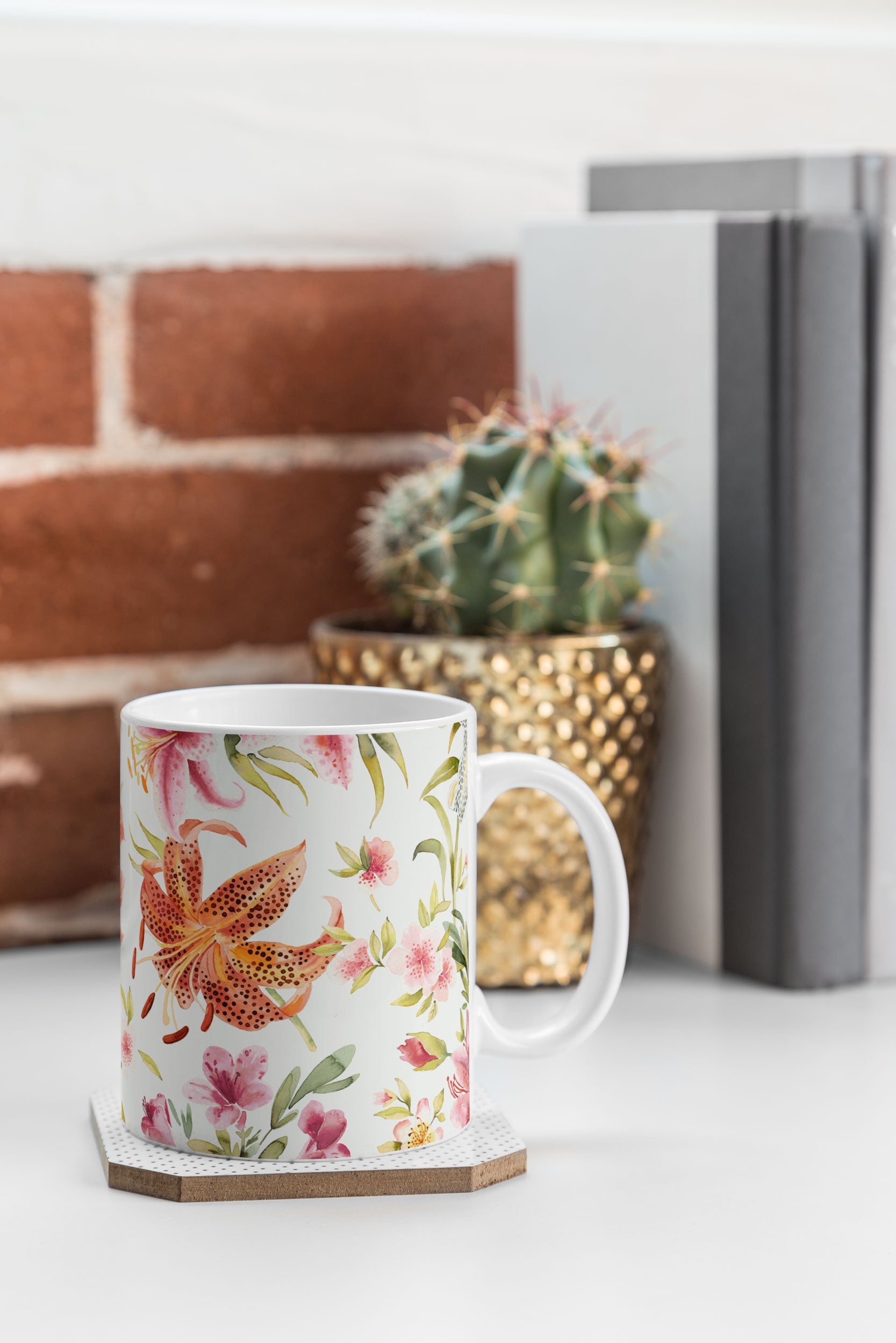 Ninola Design Botanic Retreat Lily Lush Floral Orange Green Coffee Mug