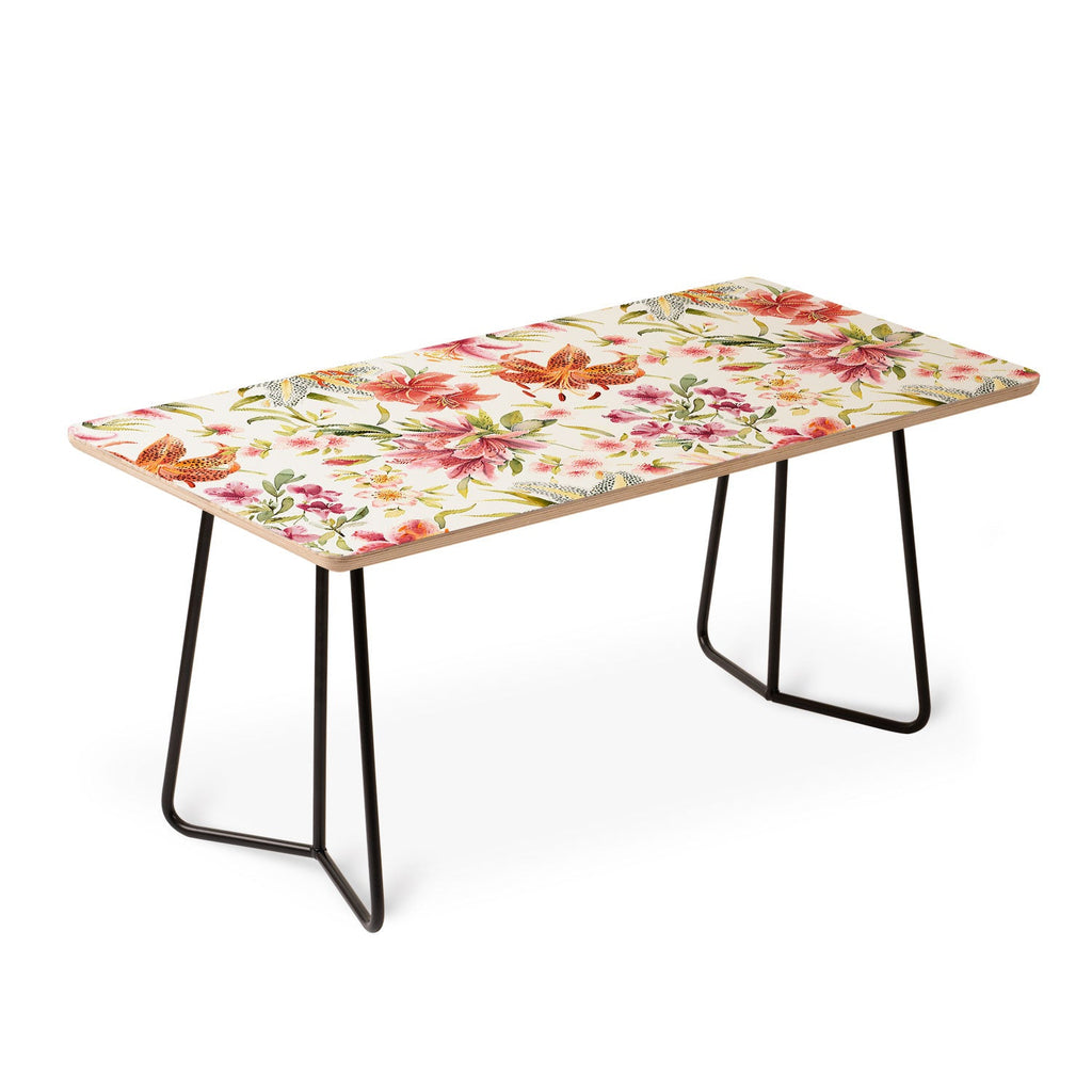 Ninola Design Botanic Retreat Lily Lush Floral Orange Green Coffee Table