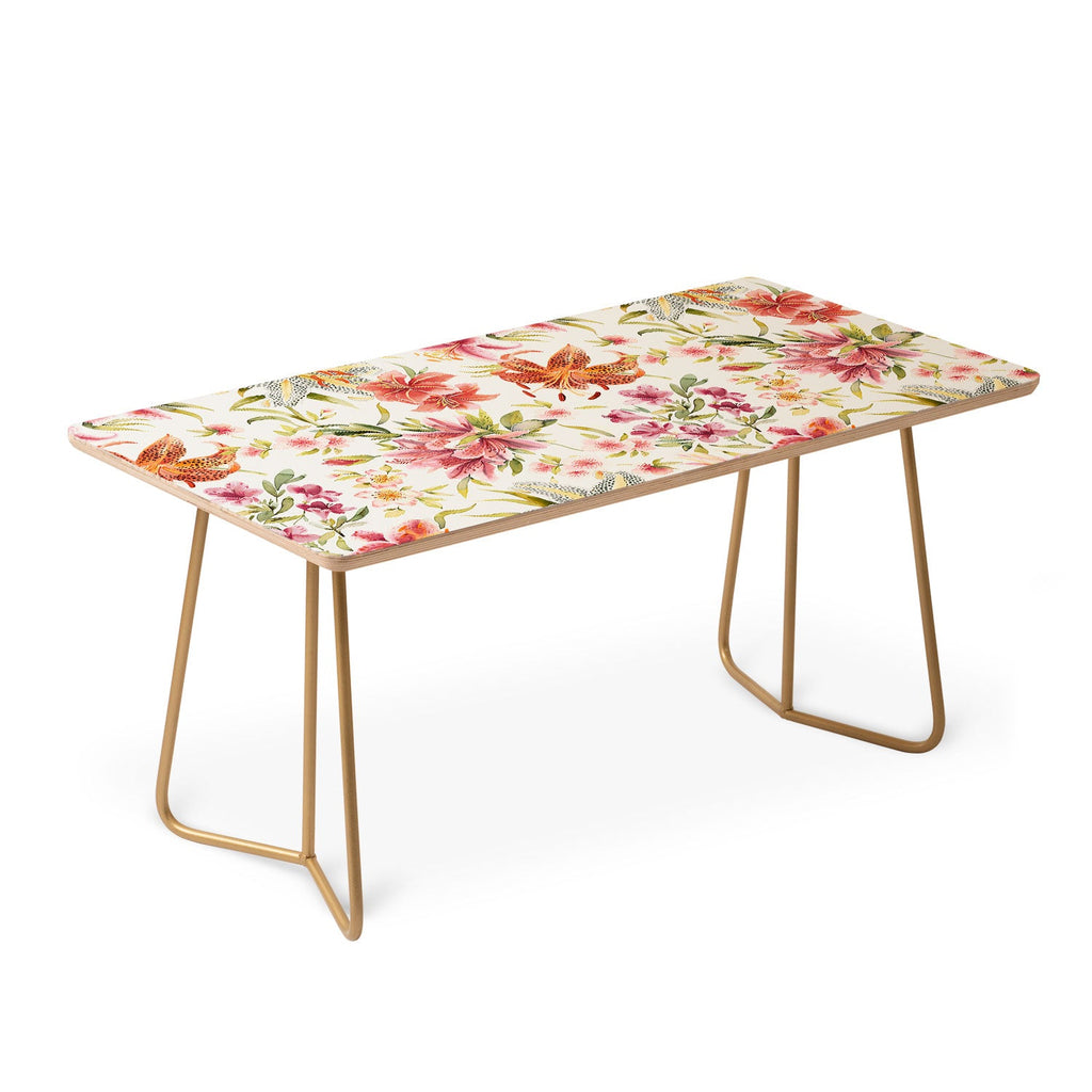 Ninola Design Botanic Retreat Lily Lush Floral Orange Green Coffee Table