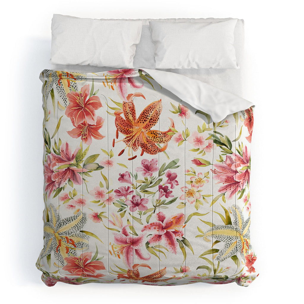 Ninola Design Botanic Retreat Lily Lush Floral Orange Green Comforter