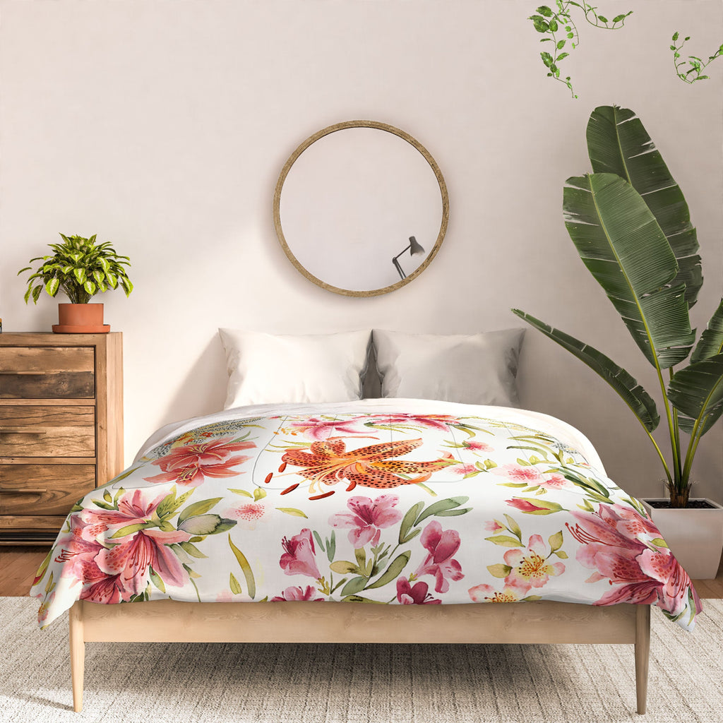Ninola Design Botanic Retreat Lily Lush Floral Orange Green Comforter