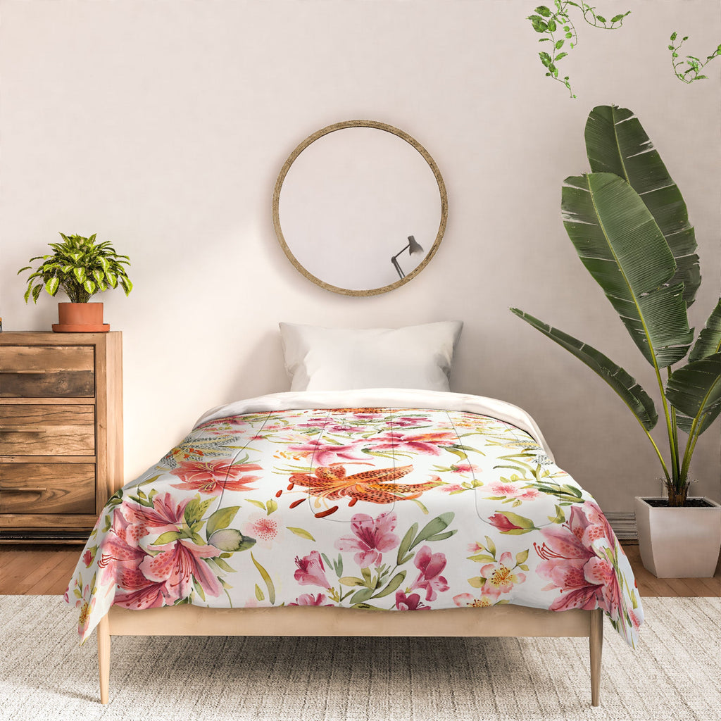 Ninola Design Botanic Retreat Lily Lush Floral Orange Green Comforter