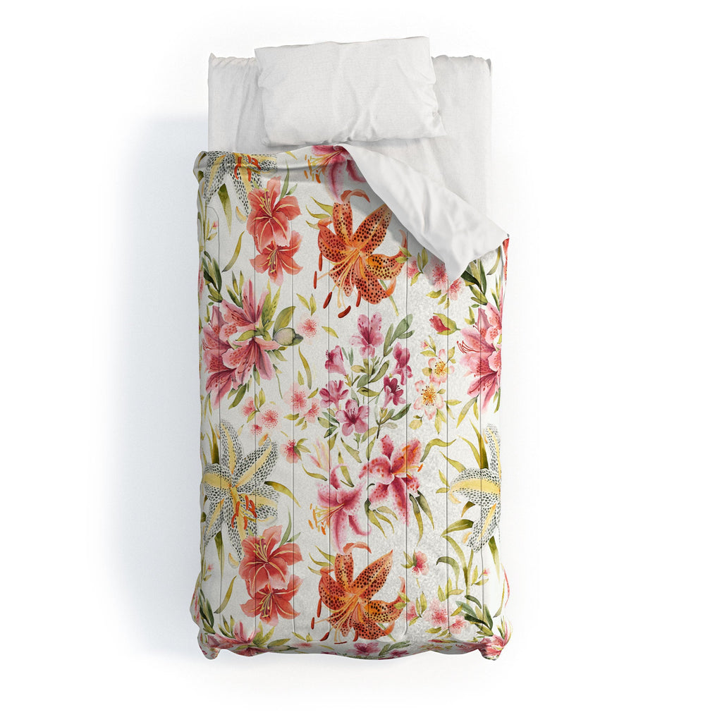 Ninola Design Botanic Retreat Lily Lush Floral Orange Green Comforter