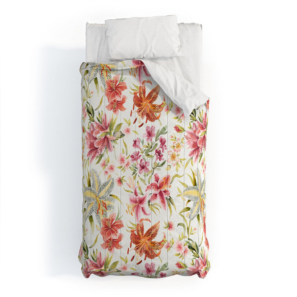 Ninola Design Botanic Retreat Lily Lush Floral Orange Green Comforter