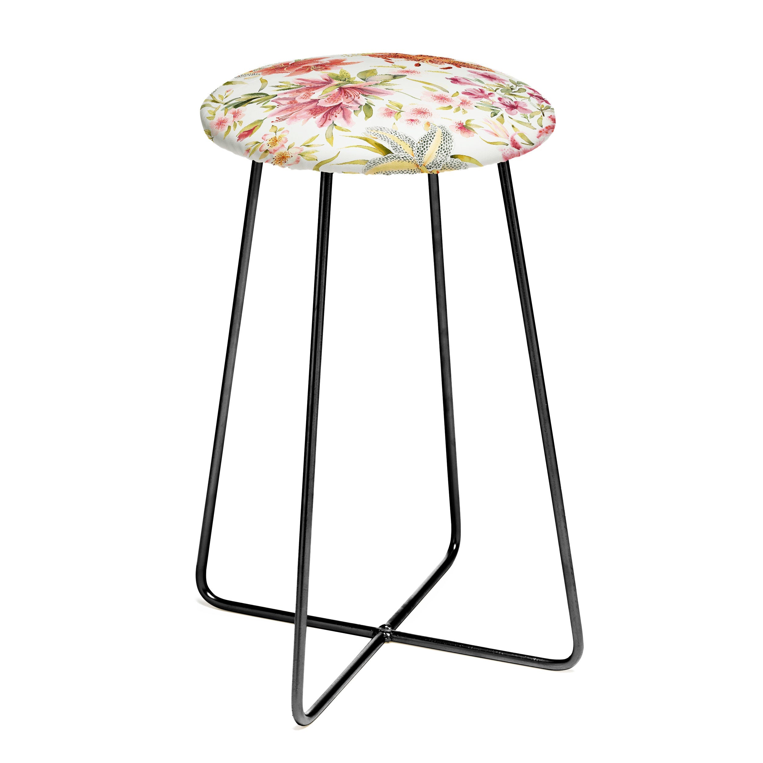 Ninola Design Botanic Retreat Lily Lush Floral Orange Green Counter Stool