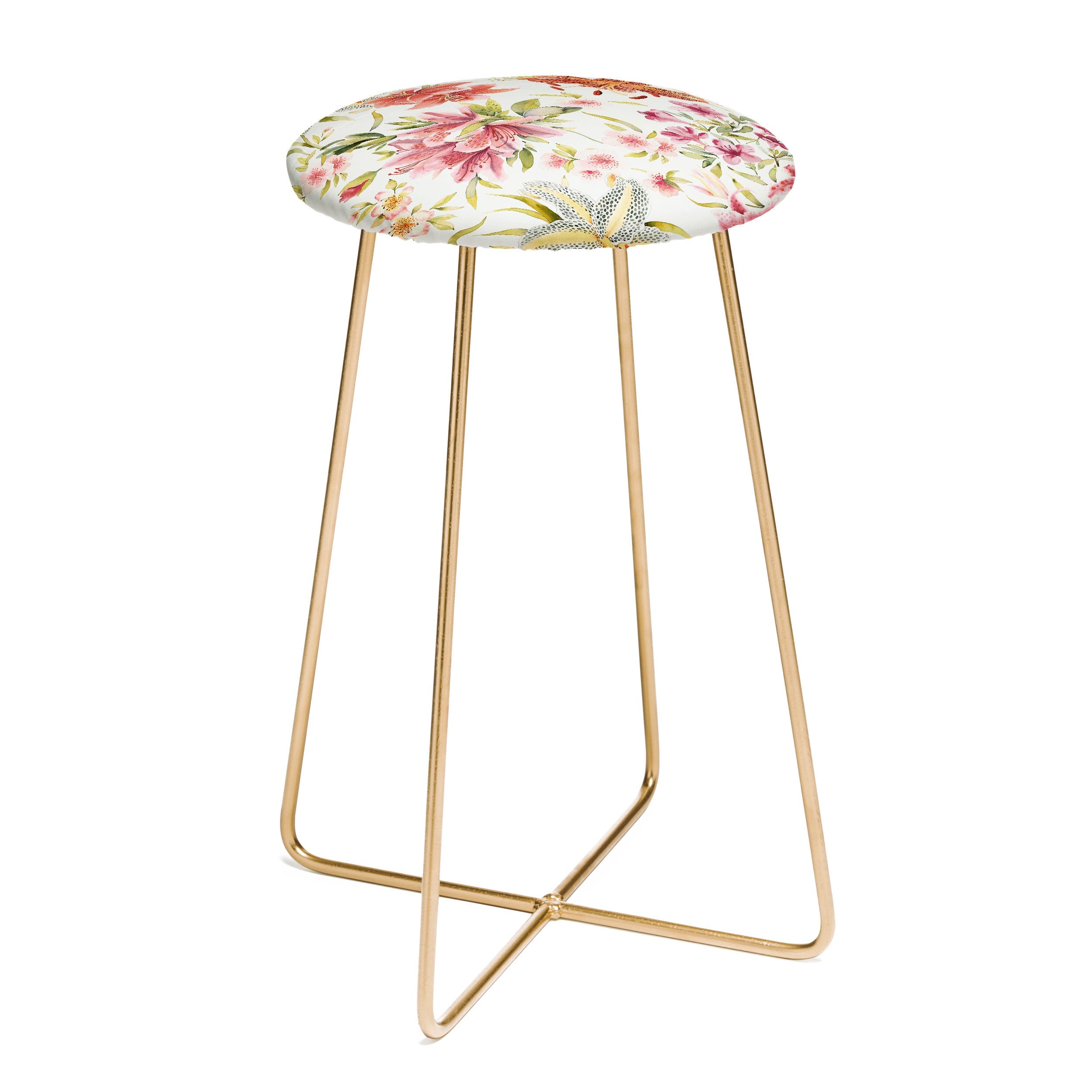 Ninola Design Botanic Retreat Lily Lush Floral Orange Green Counter Stool