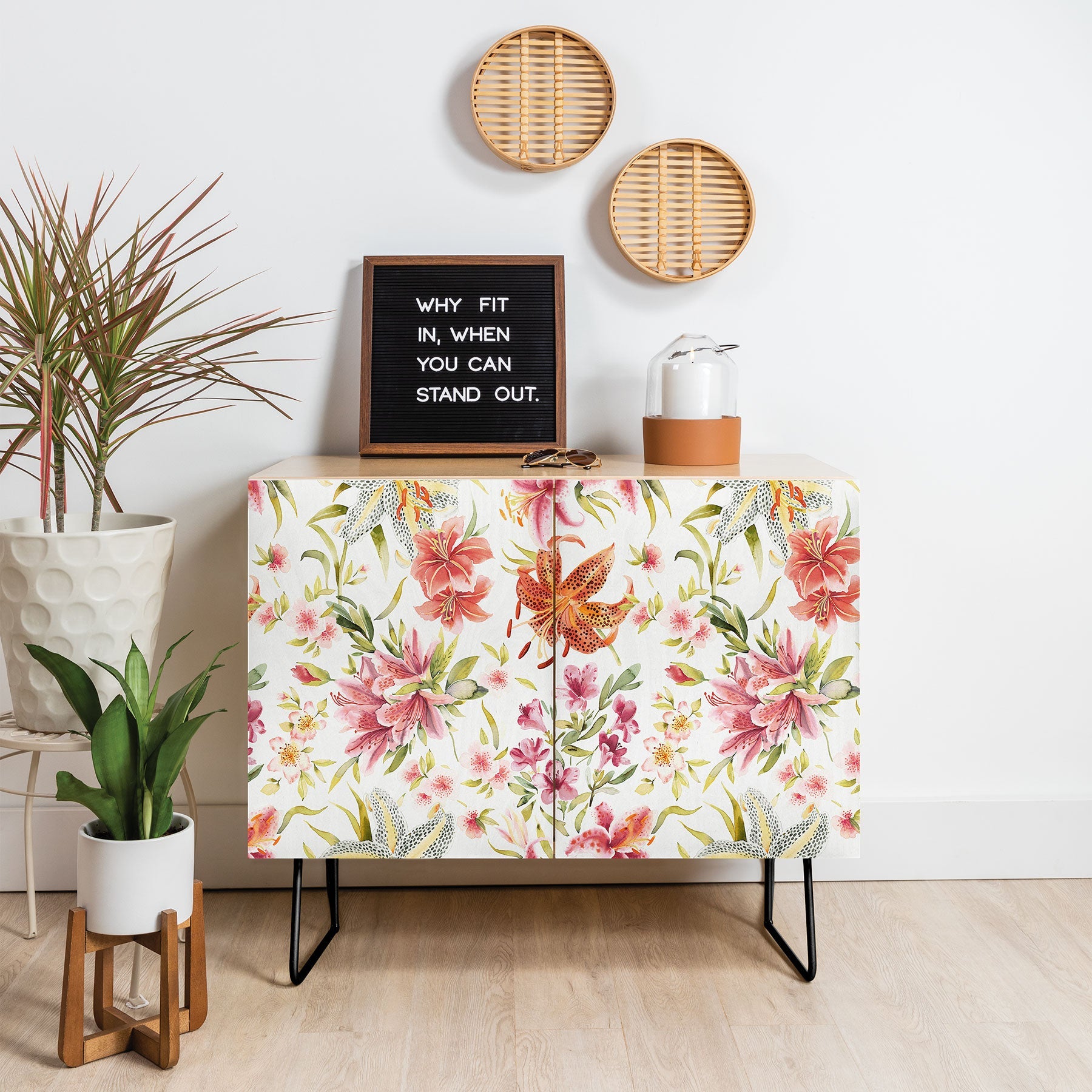 Ninola Design Botanic Retreat Lily Lush Floral Orange Green Credenza