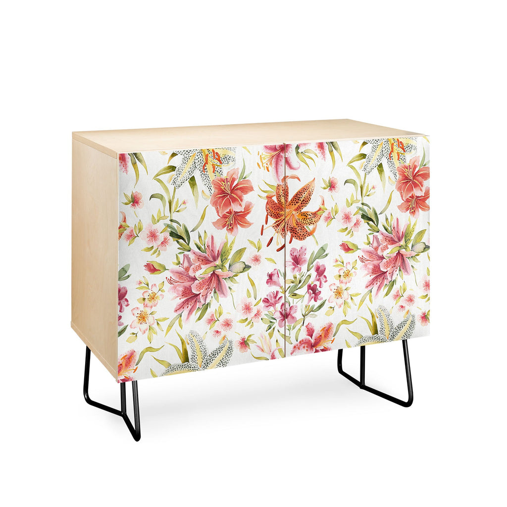 Ninola Design Botanic Retreat Lily Lush Floral Orange Green Credenza