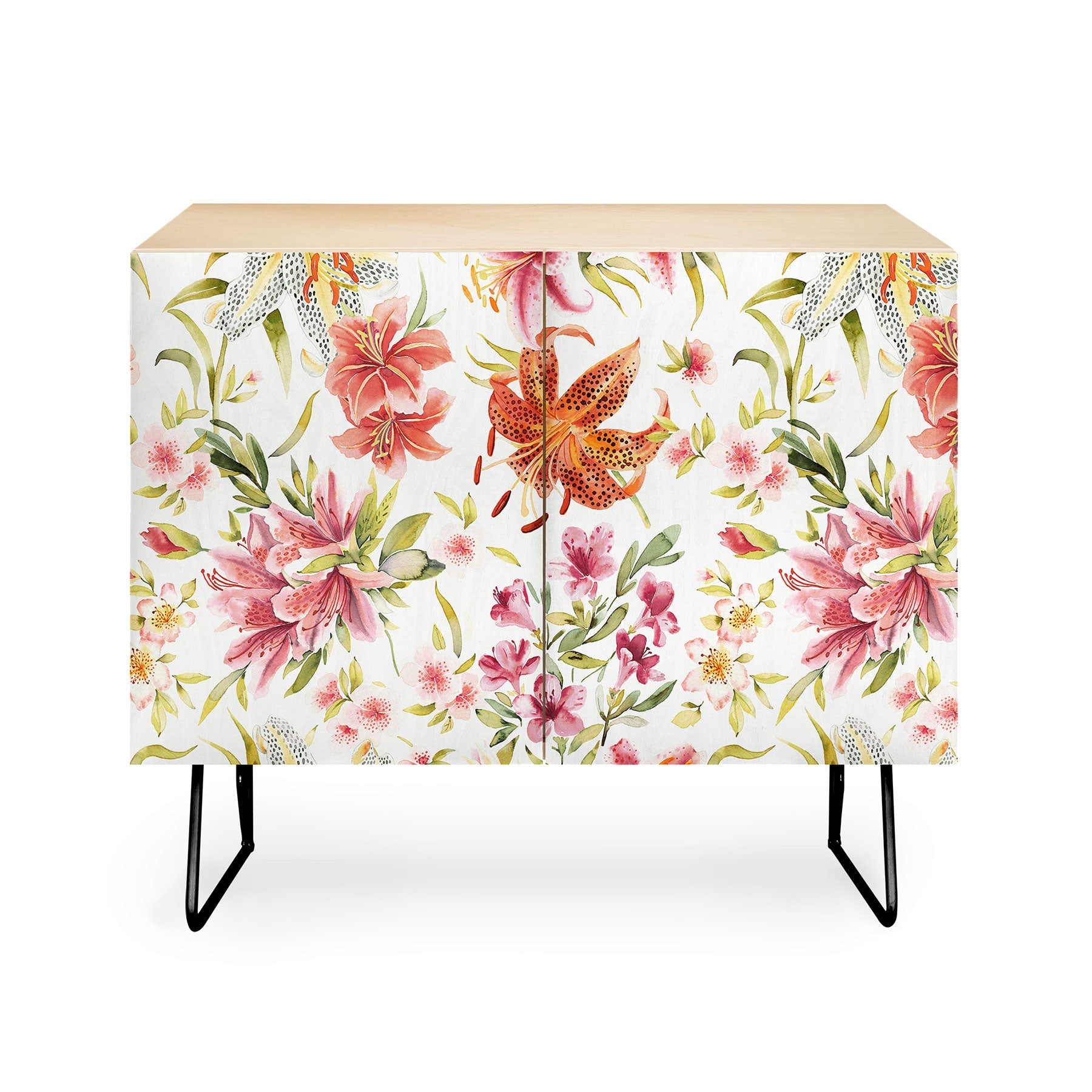 Ninola Design Botanic Retreat Lily Lush Floral Orange Green Credenza