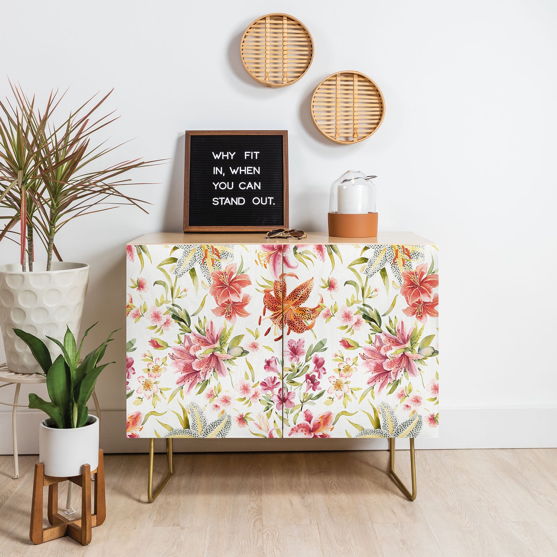 Ninola Design Botanic Retreat Lily Lush Floral Orange Green Credenza