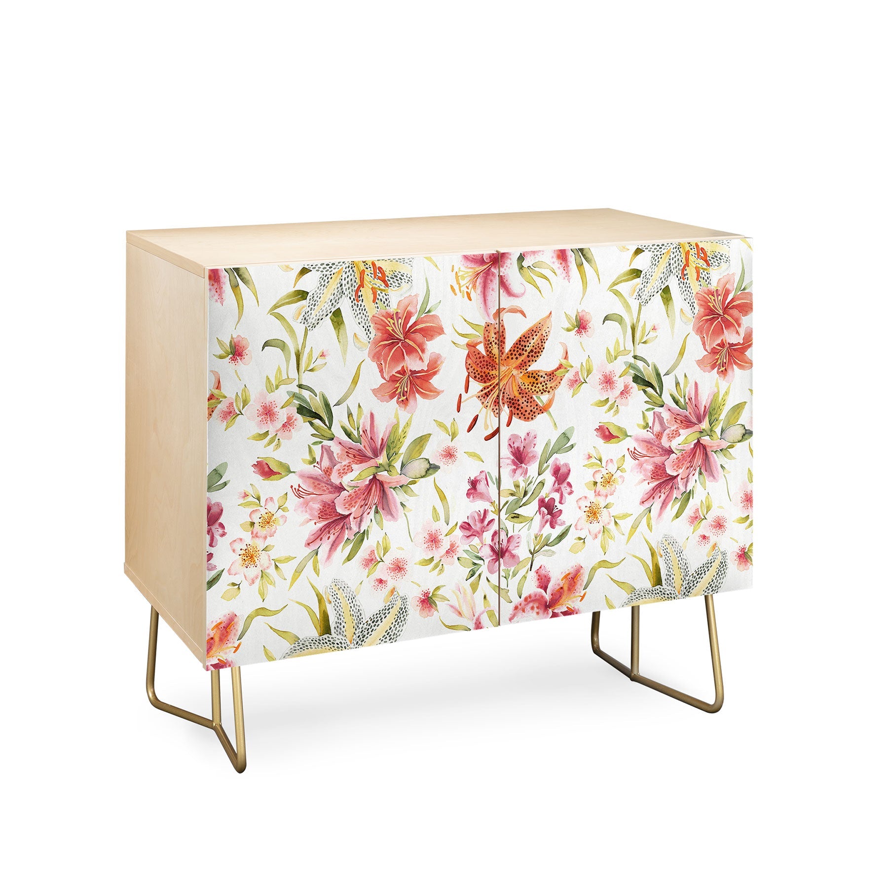 Ninola Design Botanic Retreat Lily Lush Floral Orange Green Credenza