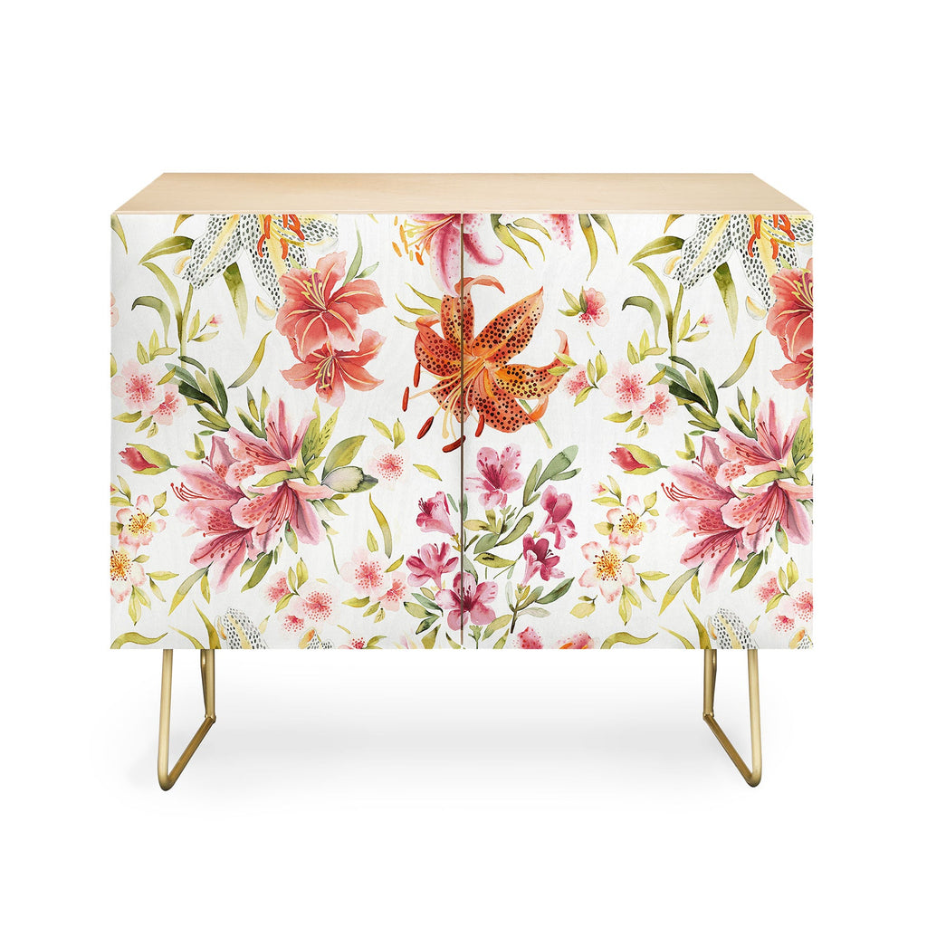 Ninola Design Botanic Retreat Lily Lush Floral Orange Green Credenza