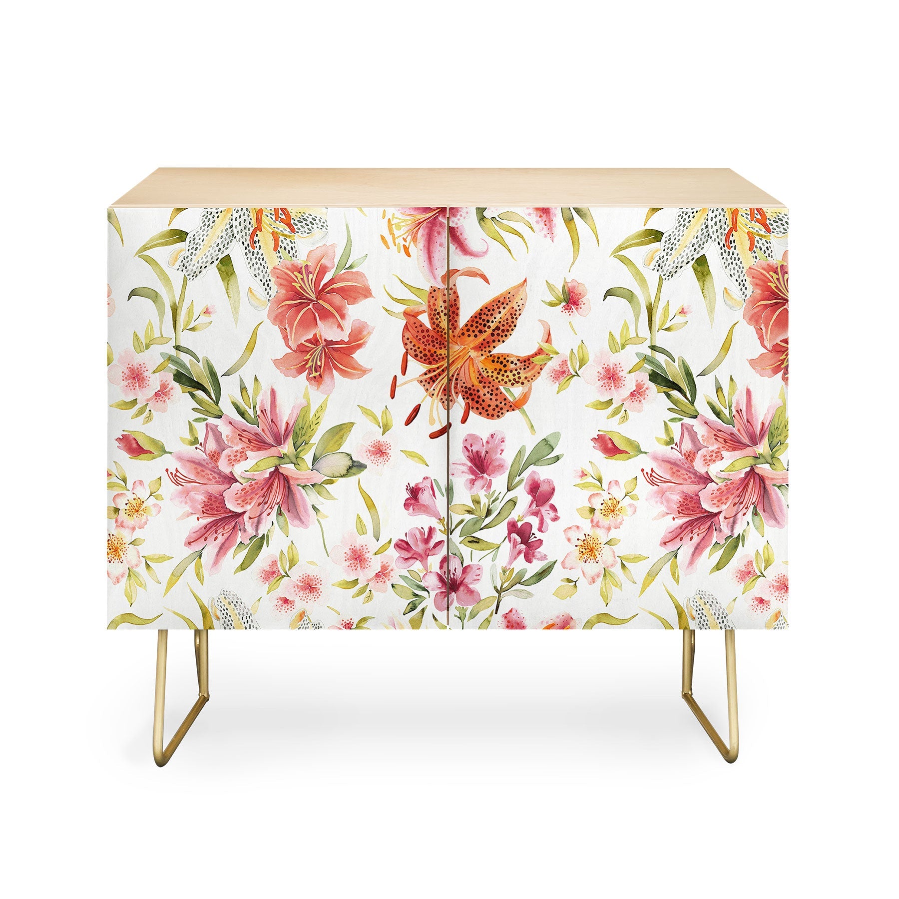 Ninola Design Botanic Retreat Lily Lush Floral Orange Green Credenza