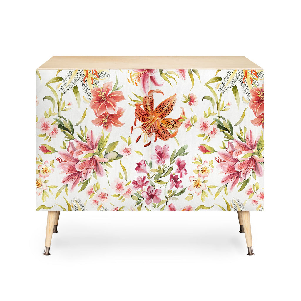 Ninola Design Botanic Retreat Lily Lush Floral Orange Green Credenza