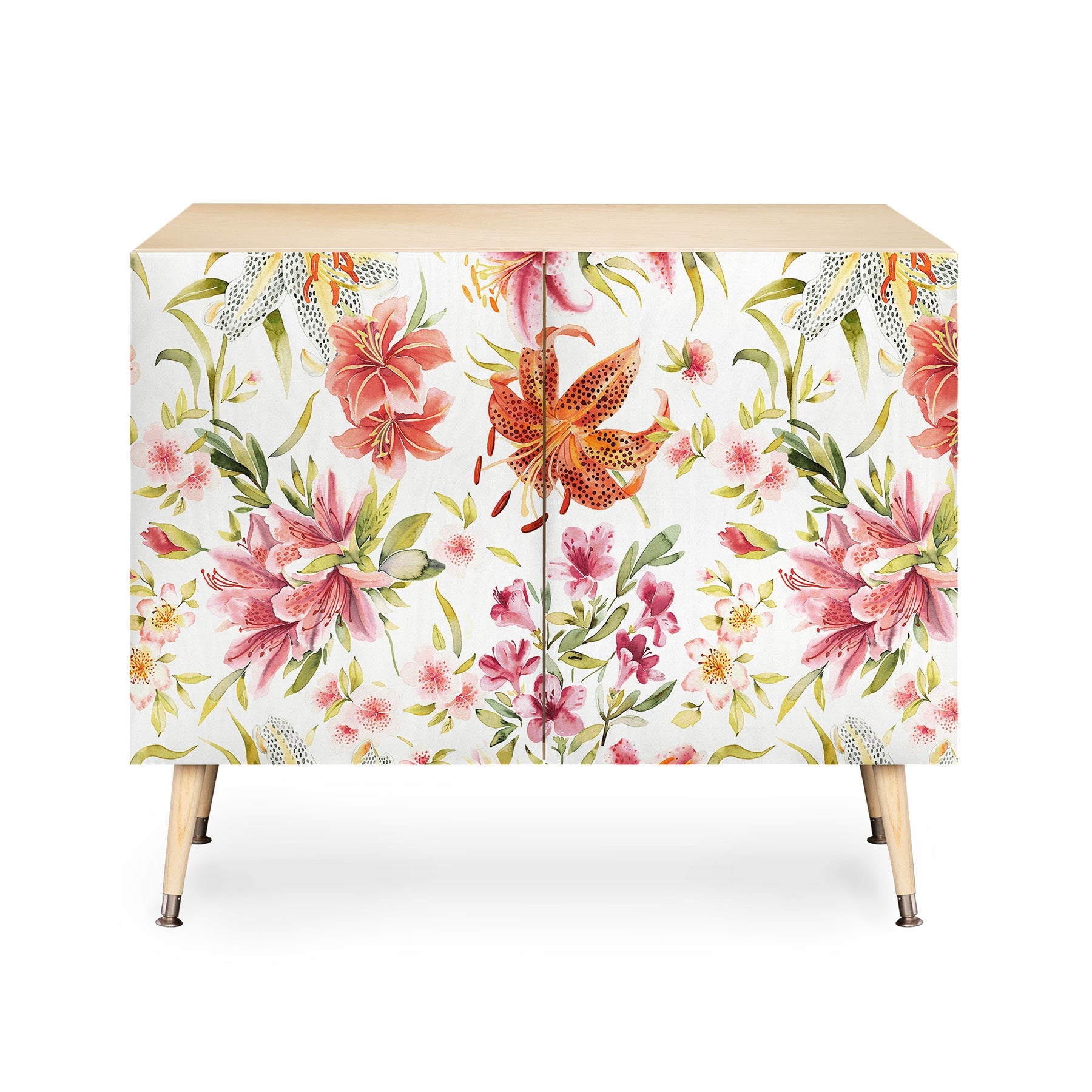 Ninola Design Botanic Retreat Lily Lush Floral Orange Green Credenza