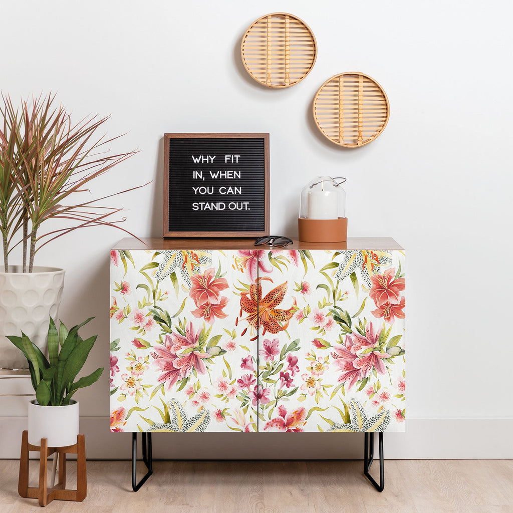 Ninola Design Botanic Retreat Lily Lush Floral Orange Green Credenza
