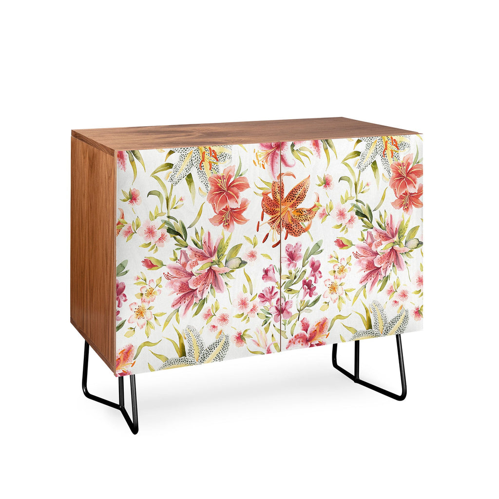 Ninola Design Botanic Retreat Lily Lush Floral Orange Green Credenza