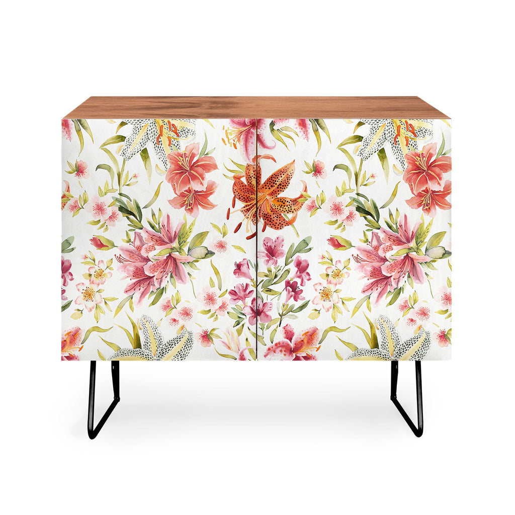 Ninola Design Botanic Retreat Lily Lush Floral Orange Green Credenza