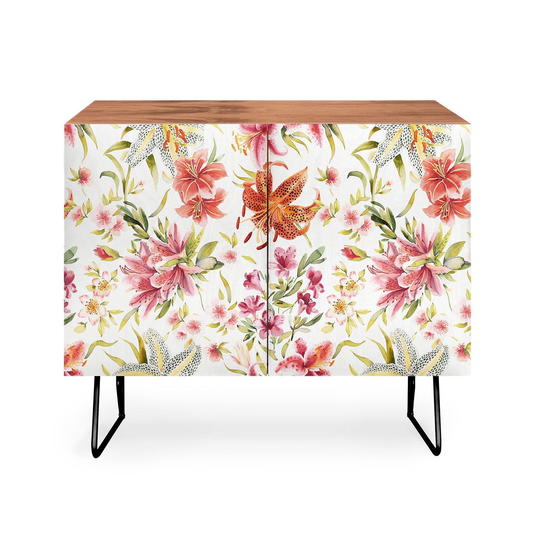 Ninola Design Botanic Retreat Lily Lush Floral Orange Green Credenza