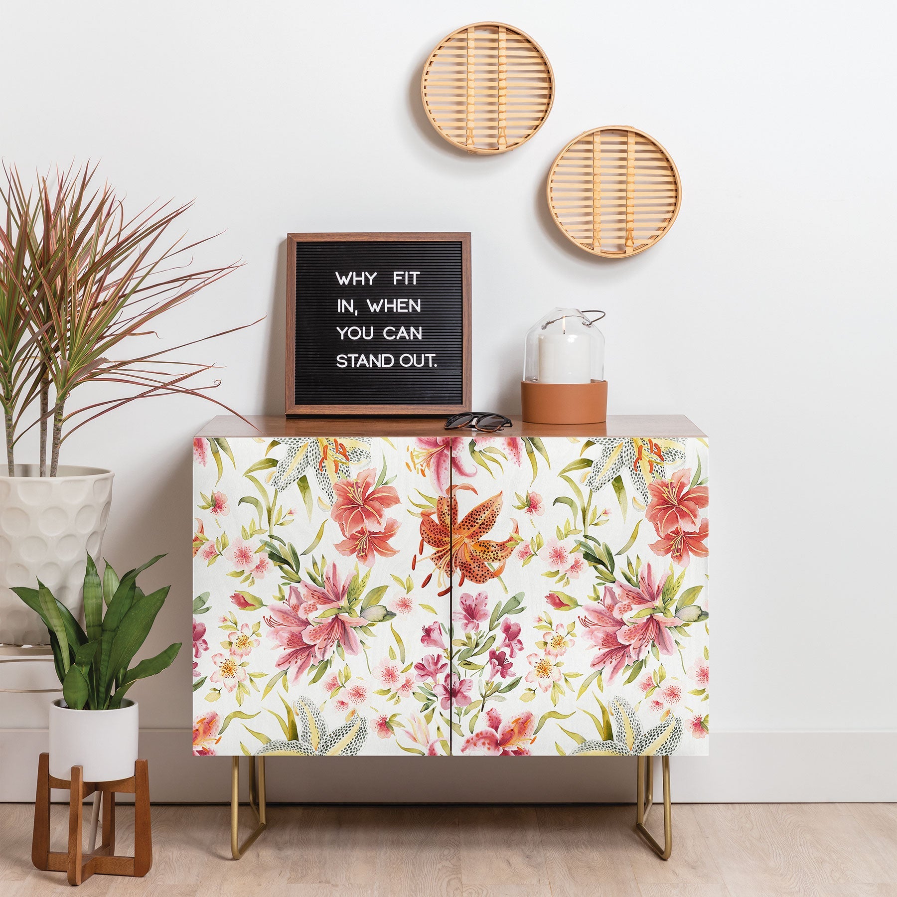 Ninola Design Botanic Retreat Lily Lush Floral Orange Green Credenza
