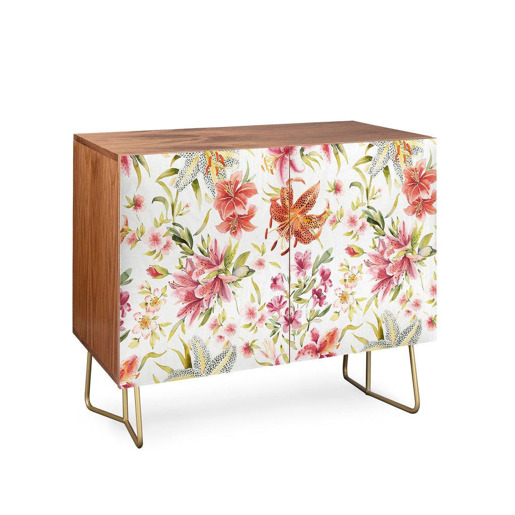 Ninola Design Botanic Retreat Lily Lush Floral Orange Green Credenza