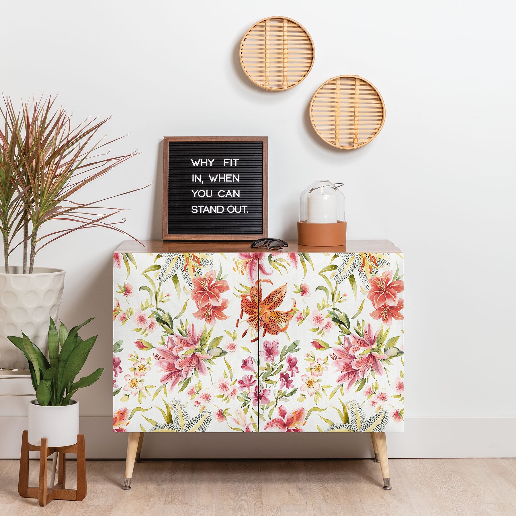 Ninola Design Botanic Retreat Lily Lush Floral Orange Green Credenza