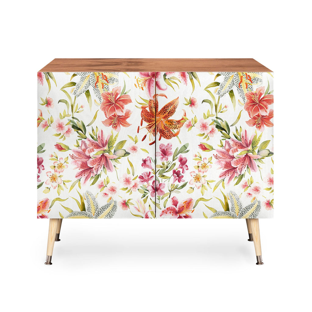 Ninola Design Botanic Retreat Lily Lush Floral Orange Green Credenza